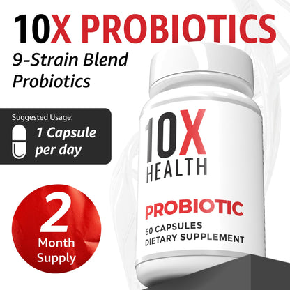 10X Health Probiotics for Men - 60 Capsules Immune Support Supplement & Probiotics for Digestive Health with Lactobacillus Rhamnosus, 10X Health System