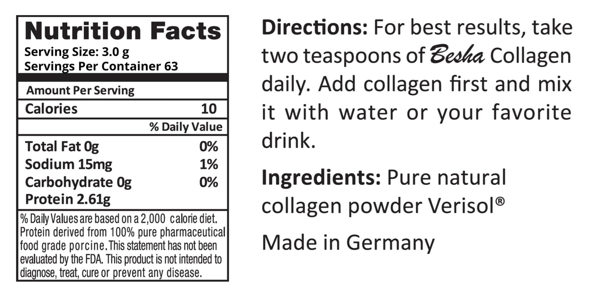 BESHA INC Verisol Collagen Bioactive Peptides (Natural Collagen Powder) Made in Germany - 2 Month Supply BESHA INC