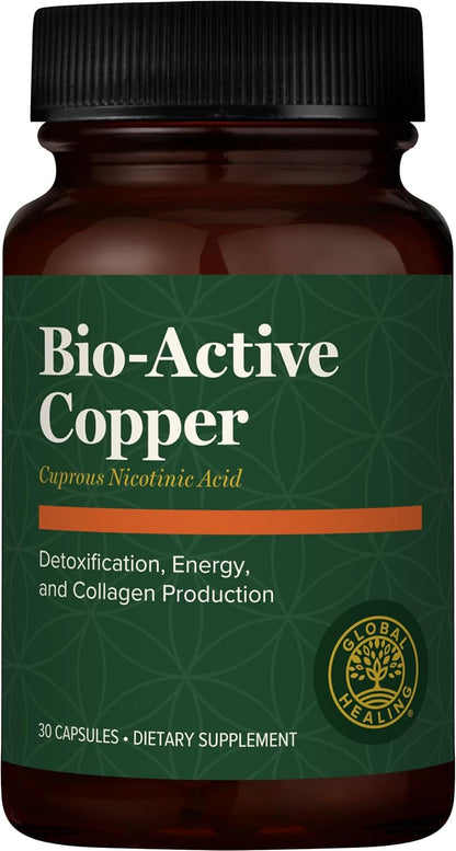 Global Healing Bio-Active Copper Supplement Cu1 - Cuprous Nicotinic Acid Helps Detox Body from Within - Supports Immune System & Red Blood Cell - Niacin Vitamin B3 Chelated Copper - 30 Capsules