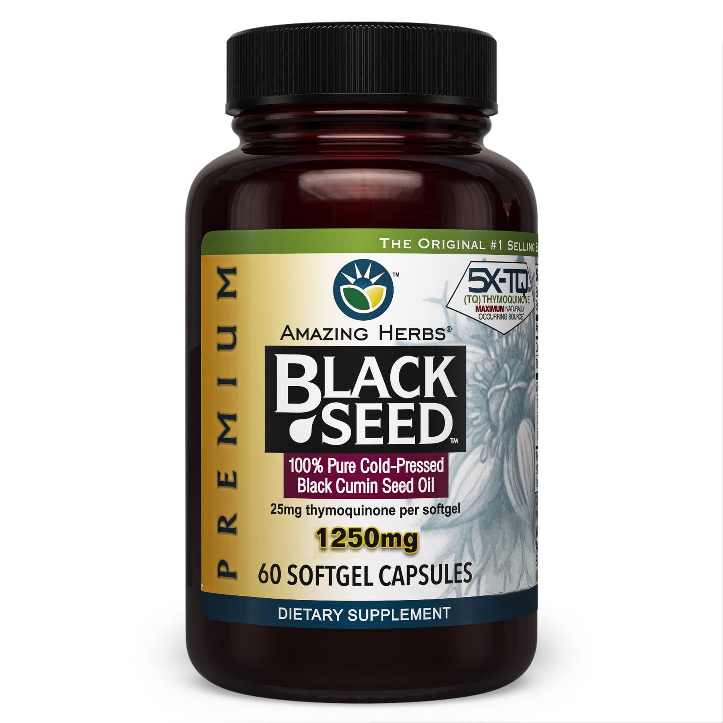 Amazing Herbs Premium  Capsules - High Potency, Cold Pressed Nigella Sativa Aids in Digestive Health Amazing Herbs