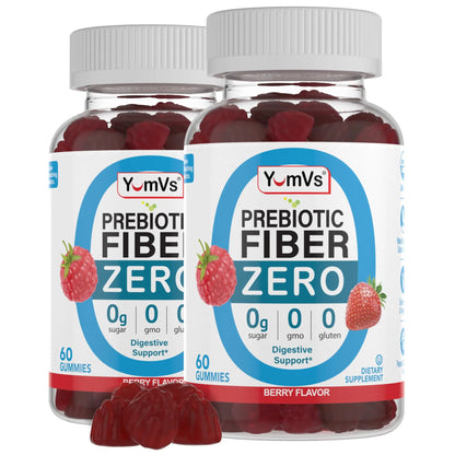 YumVs Sugar Free Prebiotic Fiber Gummies for Adults and Kids - Berry Flavor - Kosher Halal 4g High Fiber Supplement for Women and Men YUM-V'S