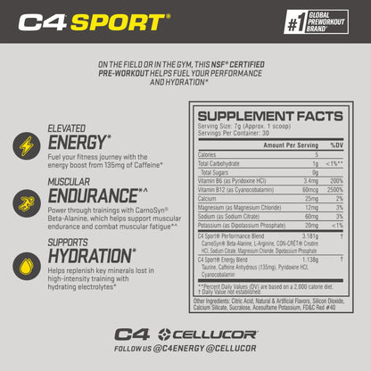 Cellucor C4 Sport Pre Workout Powder Fruit Punch - NSF Certified for Sport | 30 Servings, Packaging may vary. C4
