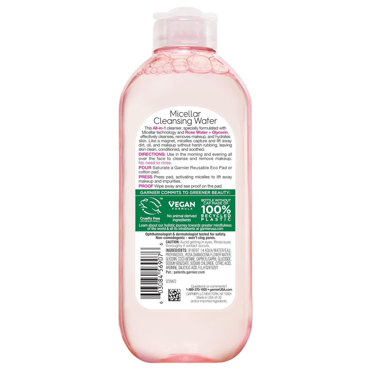 Garnier Micellar Water with Rose Water and Glycerin, Hydrating Facial Cleanser & Makeup Remover, For All Skin Types, Vegan, Cruelty Free, 13.5 Fl Oz (400mL), 1 Count Garnier