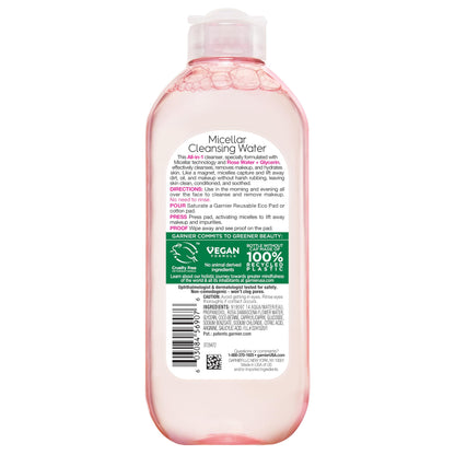 Garnier Micellar Water with Rose Water and Glycerin, Hydrating Facial Cleanser & Makeup Remover, For All Skin Types, Vegan, Cruelty Free, 13.5 Fl Oz (400mL), 1 Count Garnier