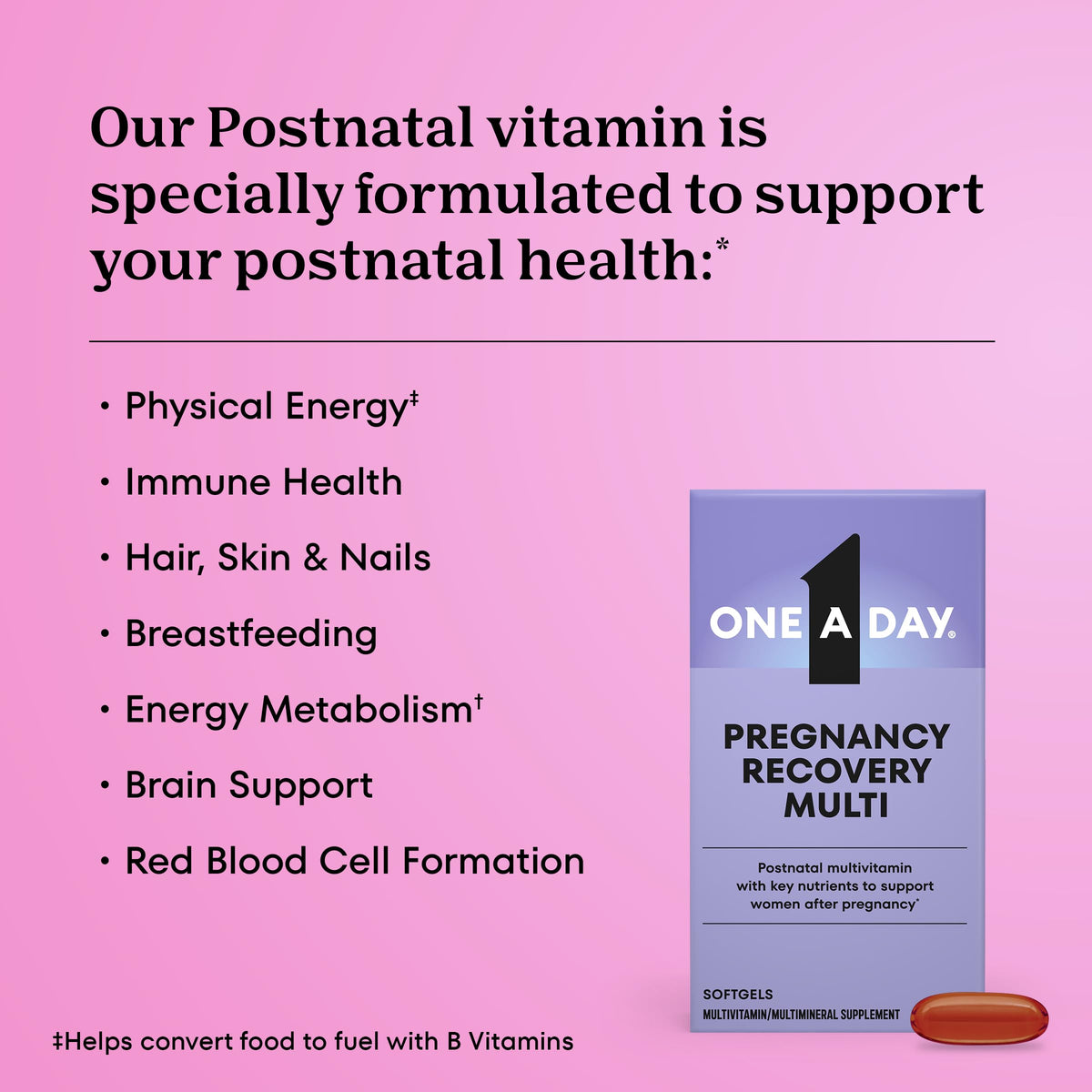 One A Day Postnatal Vitamins for Women, Postnatal Multivitamin with Folic Acid, Omega-3 DHA, B Vitamins, Support Immune Health, Breastfeeding ONE A DAY