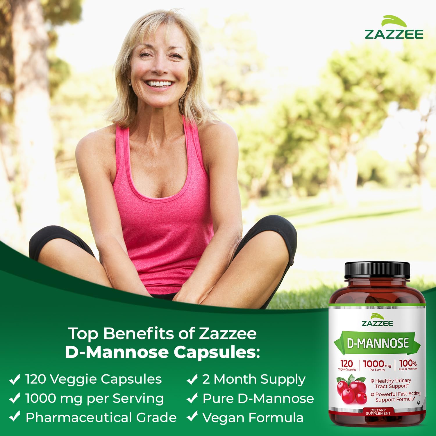 Zazzee D-Mannose, 1000 mg per Serving, 180 Vegan Capsules, 3 Month Supply | Potent & Fast-Acting, Certified Kosher, 100% Pure, All-Natural Urinary Tract Health Support, 100% Vegetarian, Non-GMO Gsupps Australia