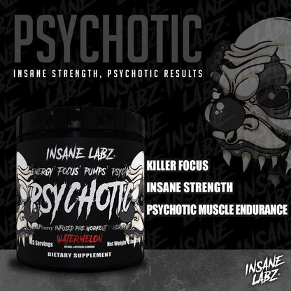 Insane Labz Psychotic Black Edition Mid Stimulant Pre Workout Powder, Energy Focus Pumps, Loaded with Creatine Beta Alanine Taurine Fueled by AMPiberry, 35 Servings (Blue Raspberry)