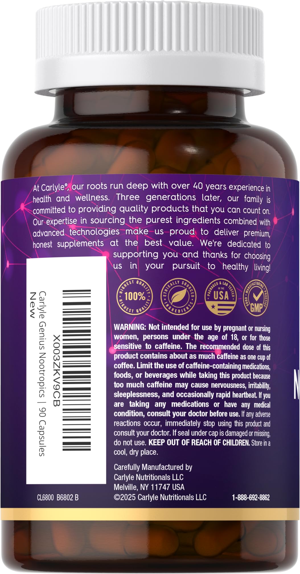 Carlyle Brain Nootropic Supplement | 90 Capsules | with Caffeine, B12, and Guarana Extract | Non-GMO & Gluten Free Carlyle buy australia supplements