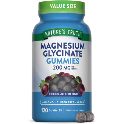 Nature's Truth Magnesium Glycinate Gummies for Adults | 200mg | 120 Count | Grape Flavor | Vegan, Non-GMO & Gluten Free Supplement Nature's Truth