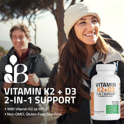 Bronson Vitamin K2 D3 (MK7) Supplement Non-GMO Formula Vitamin D3 5000IU (125 mcg) & 90 mcg K2 MK-7 Bronson