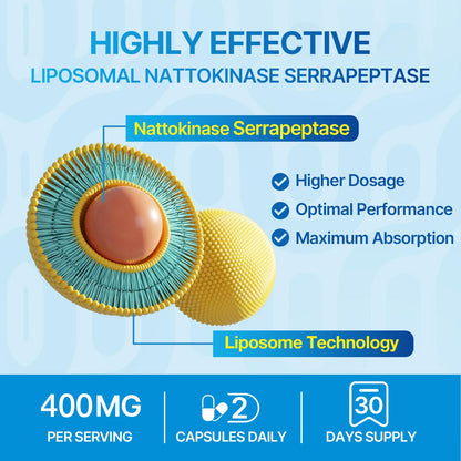 Liposomal Nattokinase 12,000 FU Serrapeptase 360,000 SPU Enzyme Supplement - Enriched with Synergistic Enzymes and Nutrient Blend & Inulin for Circulatory Naering