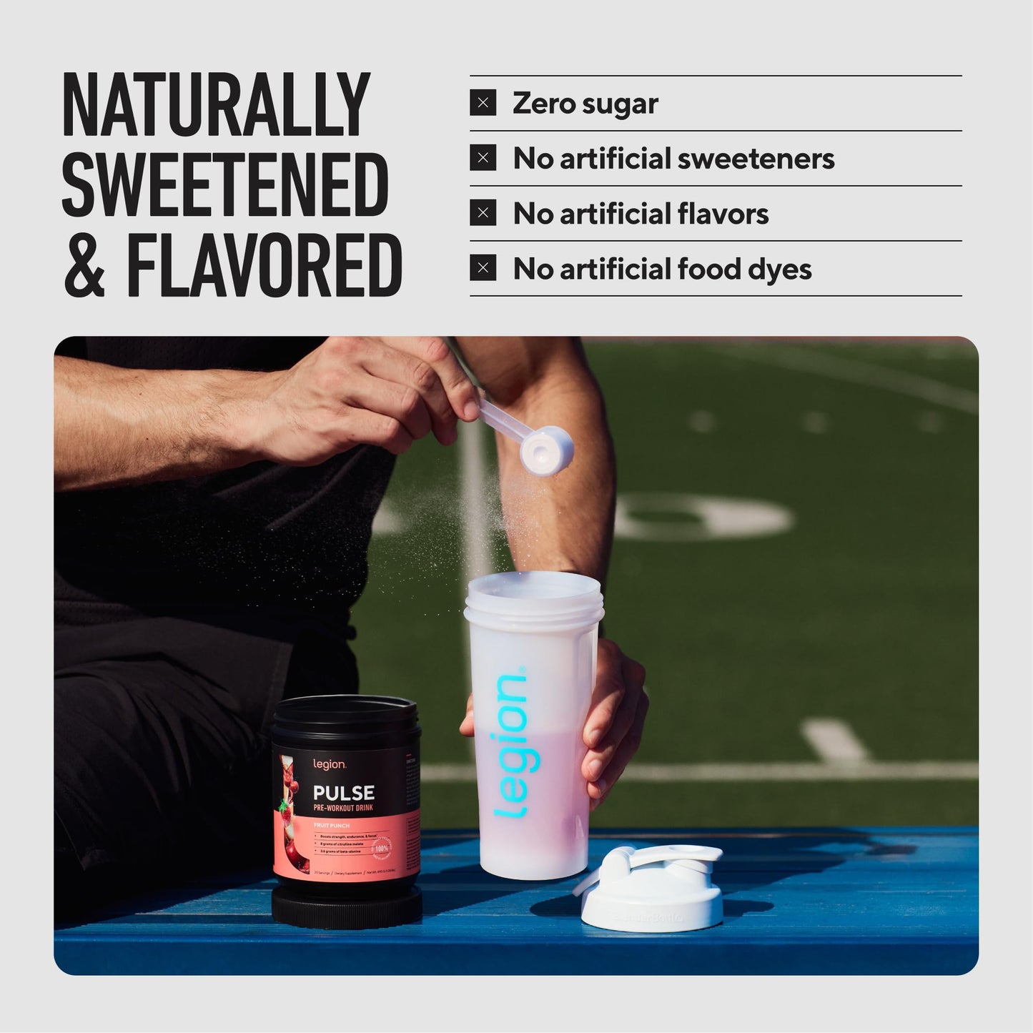 LEGION Pulse Pre Workout Supplement - All Natural Nitric Oxide Preworkout Drink to Boost Energy, Creatine Free, Naturally Sweetened, Beta Alanine, Citrulline, Alpha GPC (Fruit Punch)