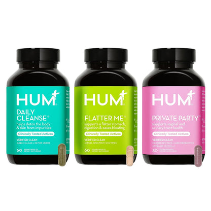 HUM Womens Health Bundle - Detox for Clear Skin and Improved Digestion, with Digestive Enzymes for Bloat Relief, and Vaginal Probiotics for a Full Bodies Approach to a Womens Health