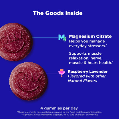OLLY Relaxing Magnesium Gummies, Supports Muscle Relaxation*, Magnesium Citrate, Raspberry Lavender Flavor, 15 Day Supply - 60 Count