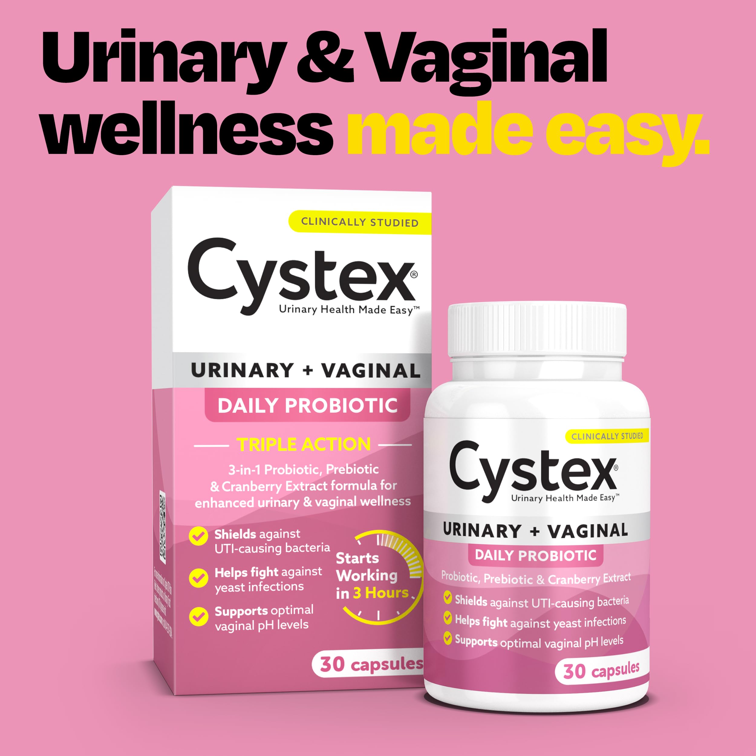 Cystex 3-in-1 Urinary Tract Probiotic for Women - Fast-Acting UTI & Yeast Infection Support with Prebiotics, Probiotics, & Cranberry - Supports Vaginal pH & Flora Balance - 30 Capsules Cystex buy australia supplements