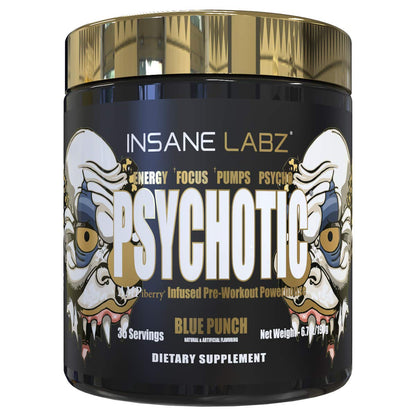 Insane Labz Psychotic Gold, High Stimulant Pre Workout Powder, Extreme Lasting Energy Focus, Pumps and Endurance with Beta Alanine, DMAE Bitartrate, NO Booster (35 Servings, Watermelon)