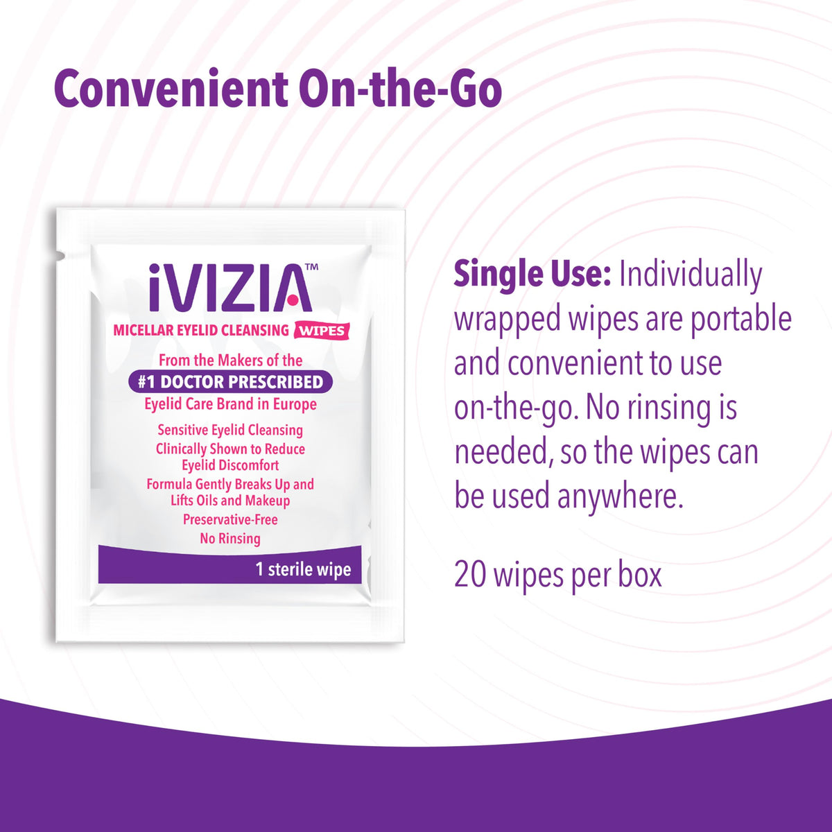 iVIZIA Eyelid Cleansing Wipes for Sensitive Eyelid Cleansing, Preservative-Free, Micellar, No Rinse, Gentle Eye Makeup Remover, 20 Sterile Single-Use Wipes for Eyelids Packaging May Vary iVIZIA