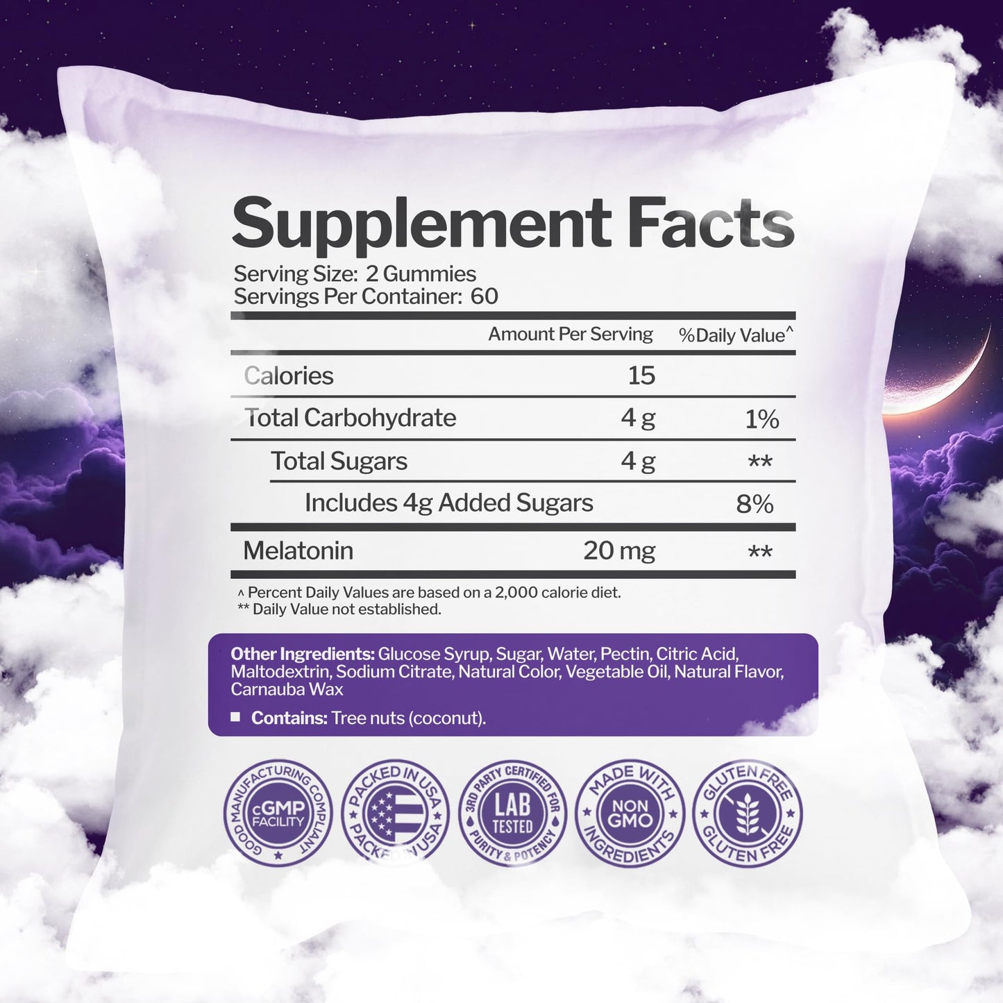 Melatonin 20mg Gummies (120 Count) - Maximum Strength Sleep Support for Adults with 10mg of Melatonin Per Gummy - Gluten-Free, Non-GMO, Vegetarian Just Nutrients