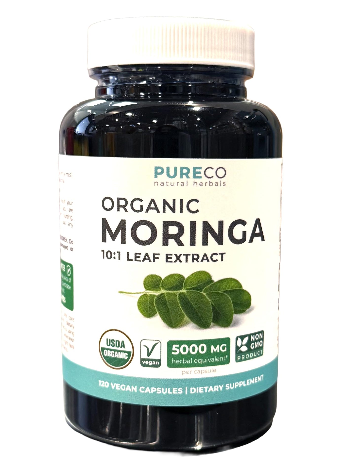 USDA Organic Moringa Capsules - High Potency Organic Moringa 500mg Extract 10:1 Per 1 Capsule Serving - Nutrient Dense Green Superfood Antioxidant PURE CO