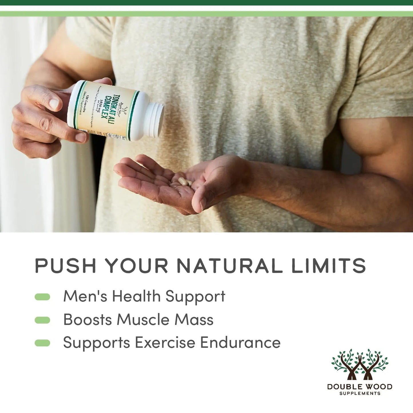Tongkat Ali Extract - Ultra High Potency 200:1 - for Men (Longjack) Eurycoma Longifolia, 1000mg per Serving, 120 Capsules - with 20mg Tribulus Terrestris Double Wood Supplements