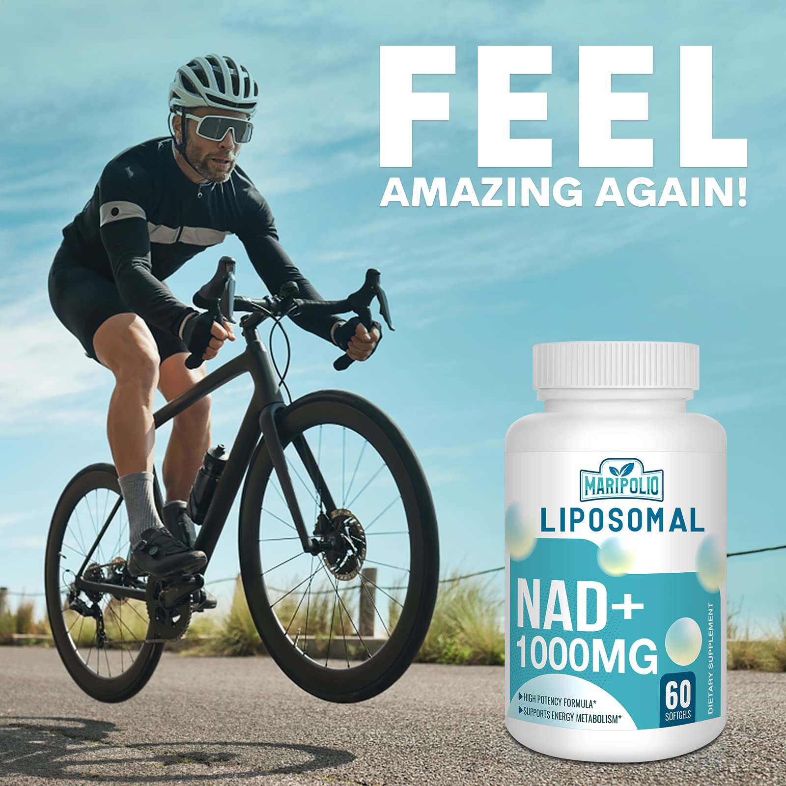 Maripolio Liposomal NAD+ 1000 mg Supplement | High Bioavailability Liposomal Delivery | Cellular Energy & Wellness Support | Pure NAD+ Dietary Supplement for Men,Women, 60 Softgels Maripolio buy australia supplements