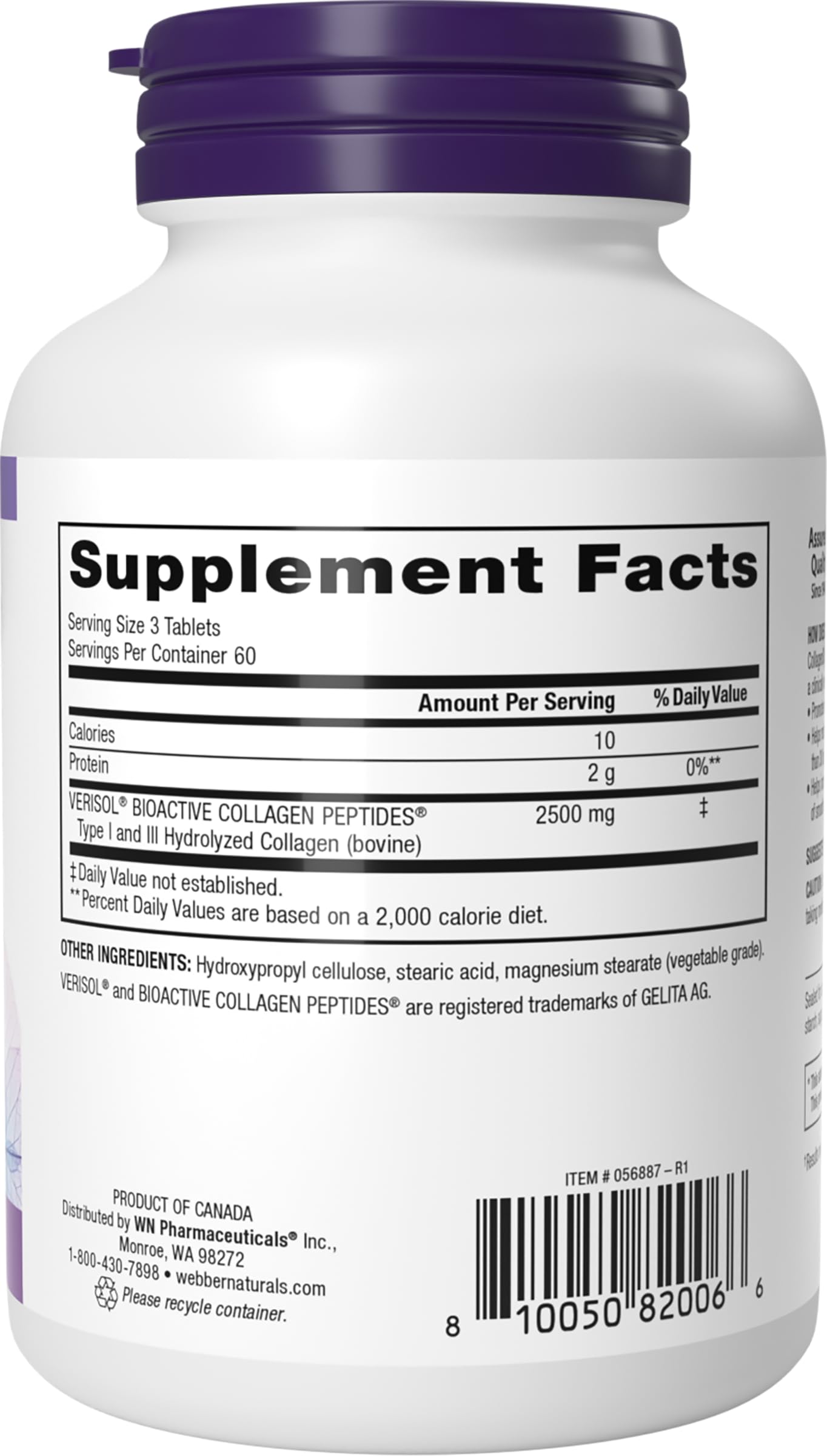 Webber Naturals Collagen 30 Anti-Wrinkle, 2,500mg of Bioactive Collagen Peptides Per Serving (3 Tablets), 180 Tablets, Helps Reduce Deep Wrinkles Webber Naturals