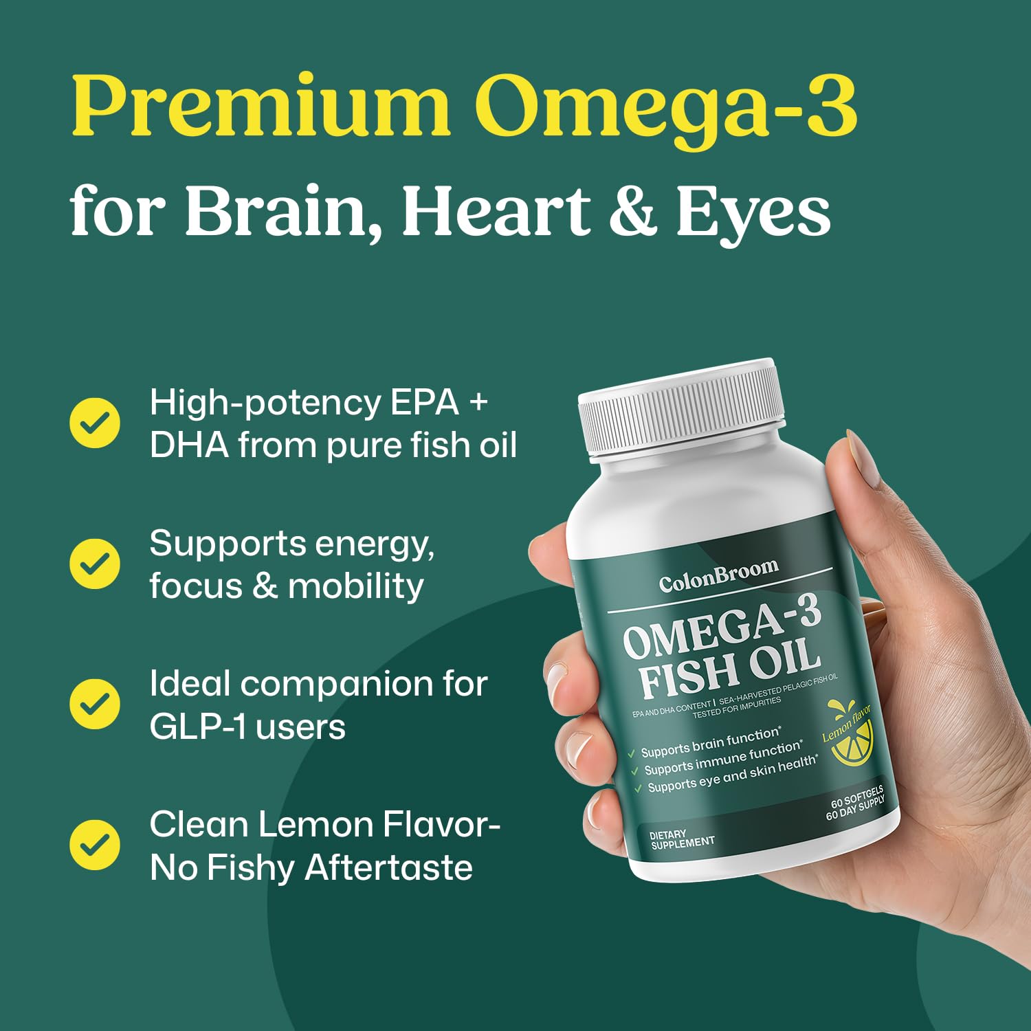 ColonBroom Omega 3 Fish Oil 2640 mg Softgels | Lemon Flavor | Daily Fish Oil Omega-3 Supplement for Women & Men with EPA & DHA | Gluten-Free, Non-GMO, Natural (60 Softgels, 2 Month Supply) ColonBroom buy australia supplements