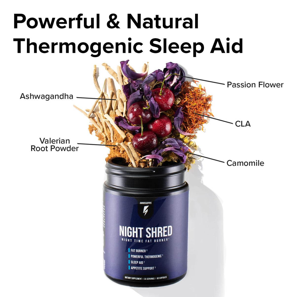 InnoSupps Night Shred Fat and Natural Sleep Support | Ashwaganda, 5-HTP, CLA, Melatonin | Appetite Suppressant InnoSupps