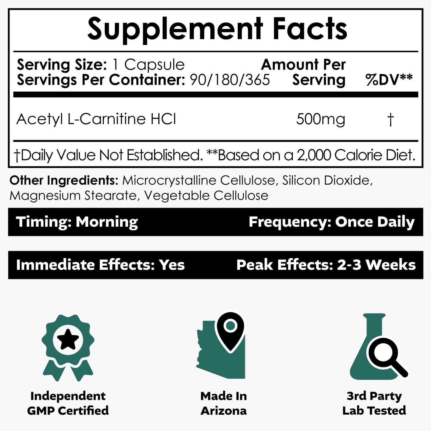 Nootropics Depot Acetyl L-Carnitine Capsules | 500mg | 90 Count | HCL Form | Energy Supplement | Supports Mitochondrial Function | ALCAR HCL