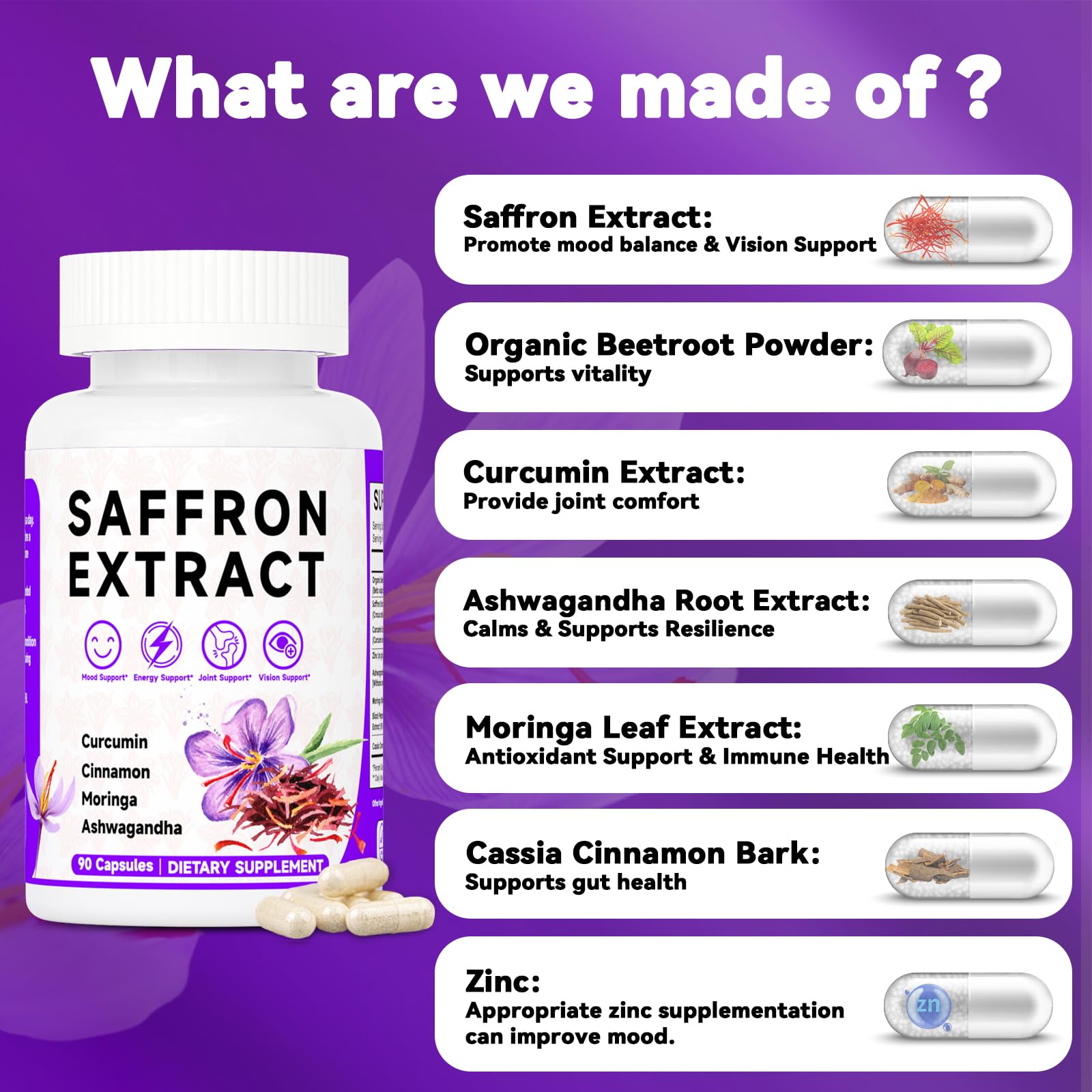 Happy Saffron Supplements, 100mg Saffron Extract, Saffron Blend with Turmeric & Ashwagandha, Supports Mood, Focus, and Energy Boost, 90 Capsules Mosslly buy australia supplements