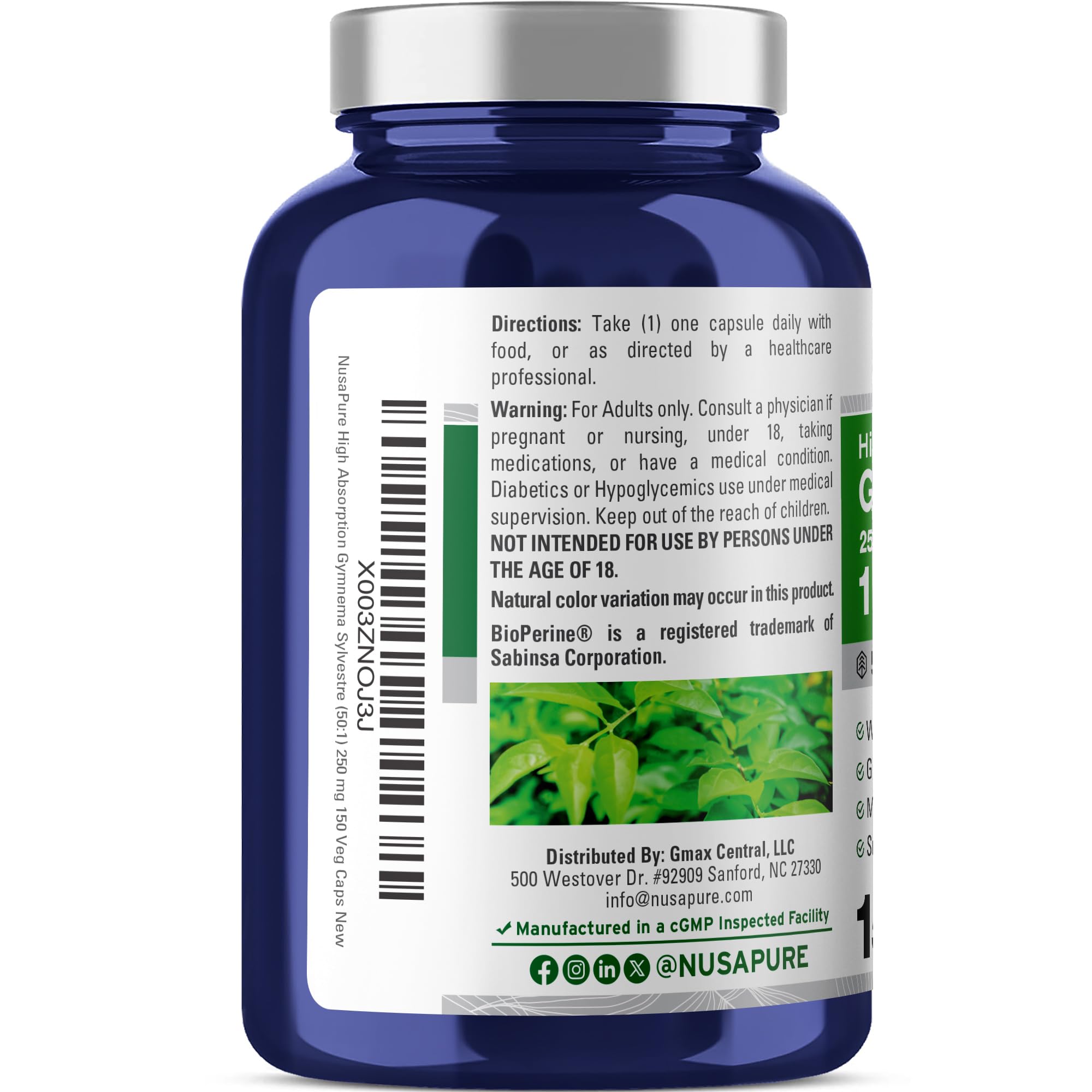 NusaPure Gymnema Sylvestre 50:1 Extract, 250 mg Equivalent to 12,500mg Per Vegan Caps - 150 Count (Non-GMO, Vegan, Bioperine) NusaPure buy australia supplements