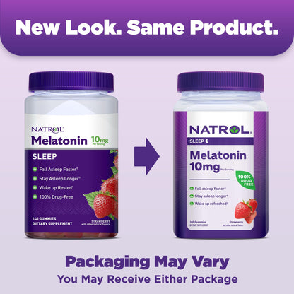Natrol Melatonin 10 mg Gummies, Sleep Support for Adults, 140 Gummies | Supplement to Fall Asleep Faster & Stay Asleep Longer, Wake Up Refreshed, 100% Drug-Free, Strawberry-flavored, 70 Day Supply Gsupps Australia
