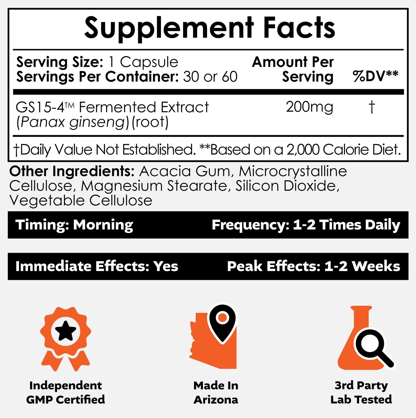 Nootropics Depot GS15-4 Panax Ginseng Extract Capsules | 200mg | 60 Count | Ayurvedic Herb | Natural Adaptogen | Supports Healthy Stress Levels