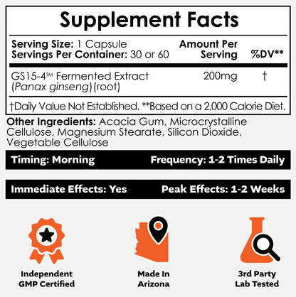 Nootropics Depot GS15-4 Panax Ginseng Extract Capsules | 200mg | 60 Count | Ayurvedic Herb | Natural Adaptogen | Supports Healthy Stress Levels