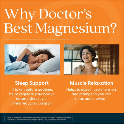 Doctor's Best High Absorption Magnesium Glycinate Lysinate Supplement for Sleep Support - Chelated Magnesium Tablets for Women & Men, 200mg per Serving, Supports Calm & Relaxation, Vegan - 240 Count Gsupps Australia