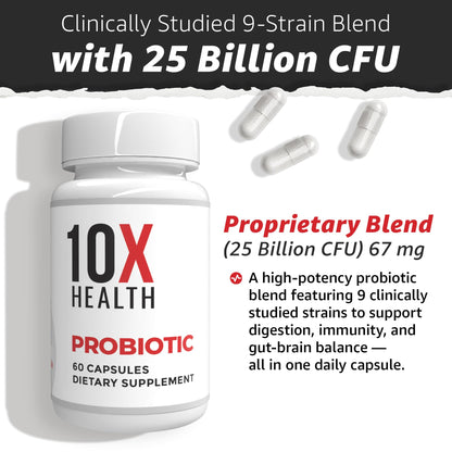10X Health Probiotics for Men - 60 Capsules Immune Support Supplement & Probiotics for Digestive Health with Lactobacillus Rhamnosus, 10X Health System