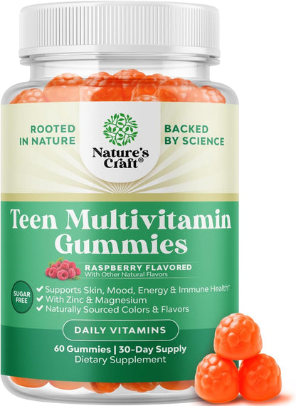 Teen Multivitamin Gummies 12-17 - Teen Boys & Girls Gummy Vitamins for Better Skin, Immune Strength, Mood & Energy Support - Teenage Girl & Boy Supplements with Zn, Mg, Vitamin A, C, D & E - 60 Ct Gsupps Australia