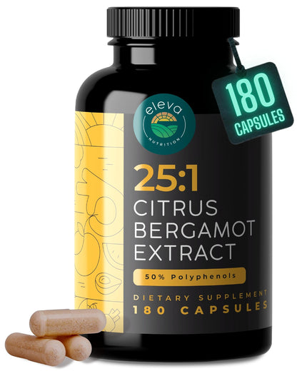 Citrus Bergamot Extract 1000mg Capsules — Natural 25:1 Citrus Bergamot Supplement with 50% Polyphenols Extract and Black Pepper Eleva Nutrition