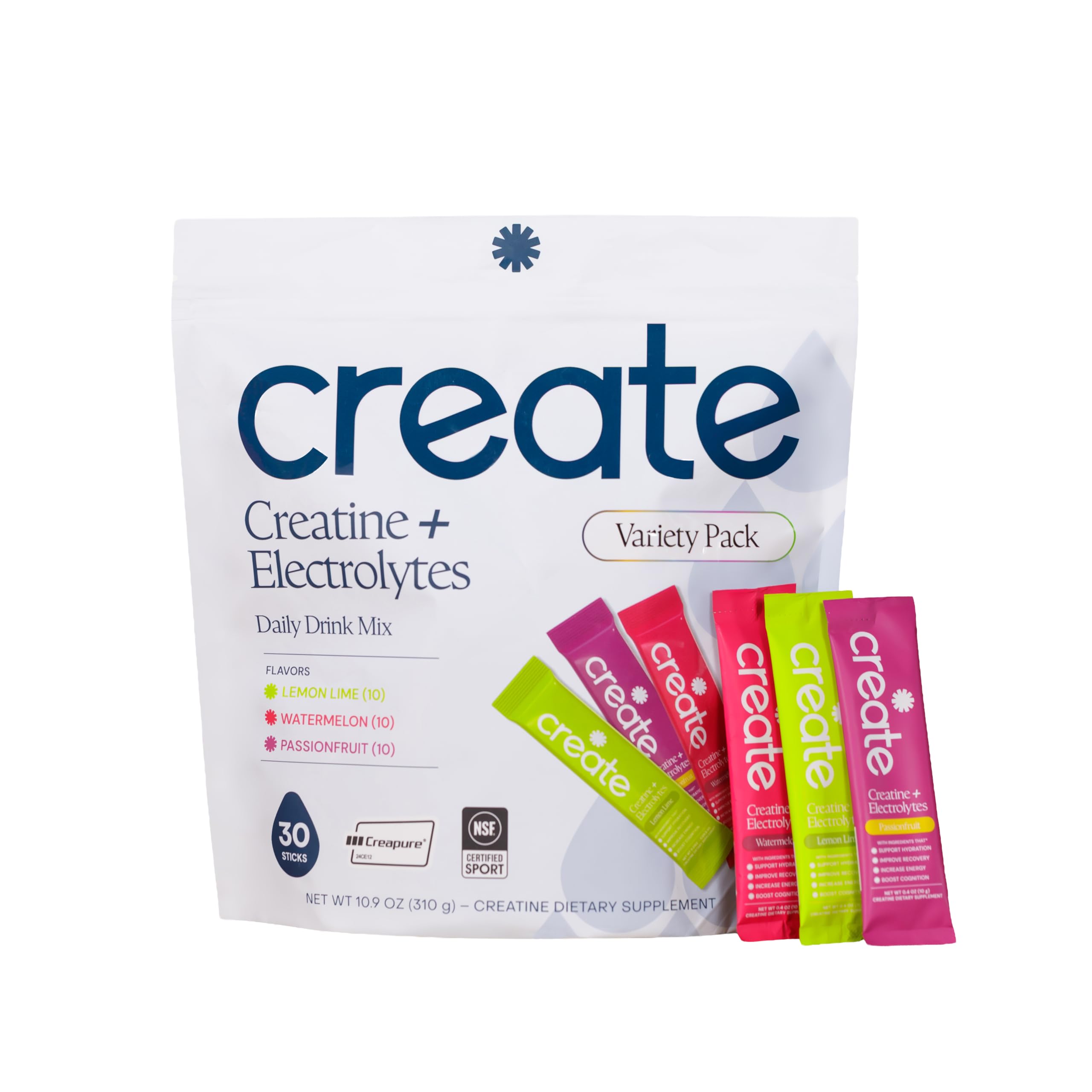 Create Creatine + Electrolytes Mix - Creatine Monohydrate Stick Packs, Supports Energy and Hydration, NSF Certified for Sport, 30 Count, Variety Pack Create buy australia supplements