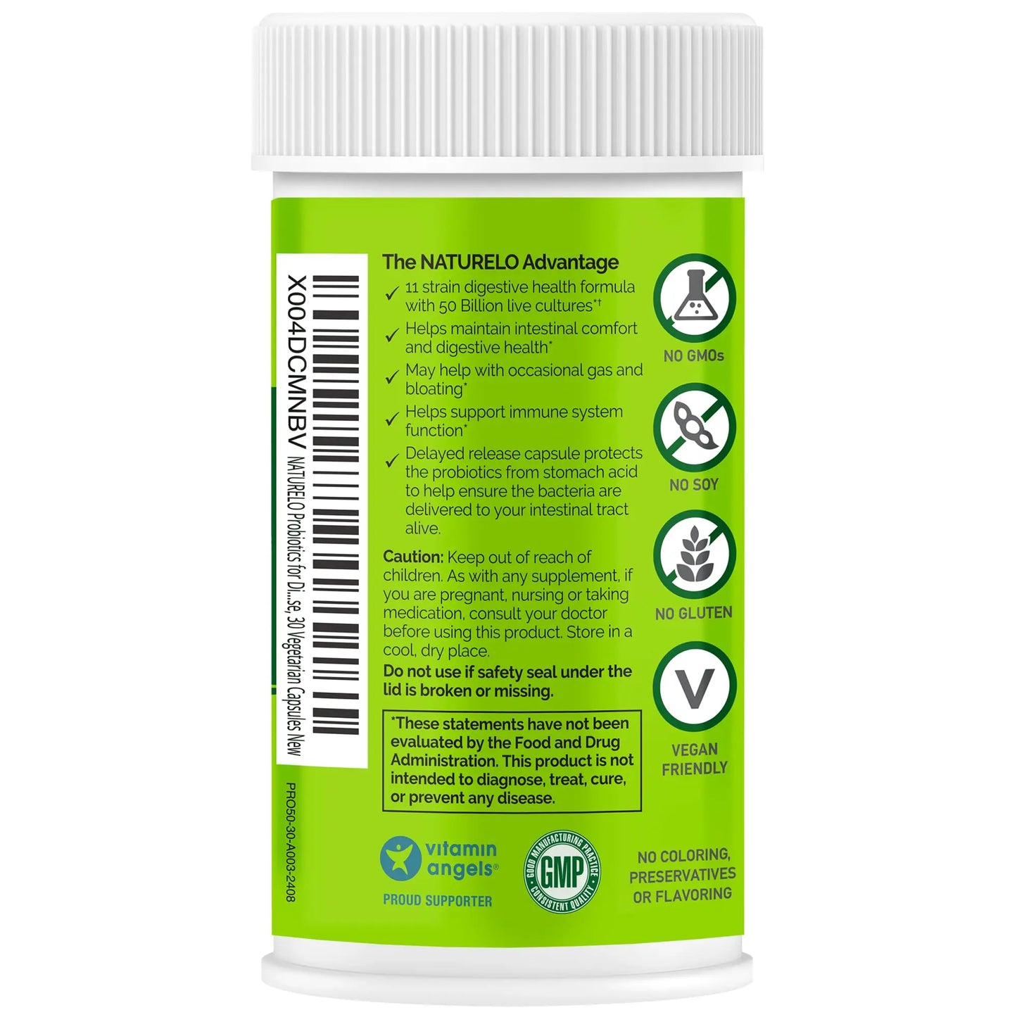 NATURELO Probiotics for Digestive Health, 50 Billion CFU, 30 Vegetarian Capsules, 11 Strains, Daily Use Supplement, Delayed Release, No-Fridge, Helps Boost Immune System, NATURELO