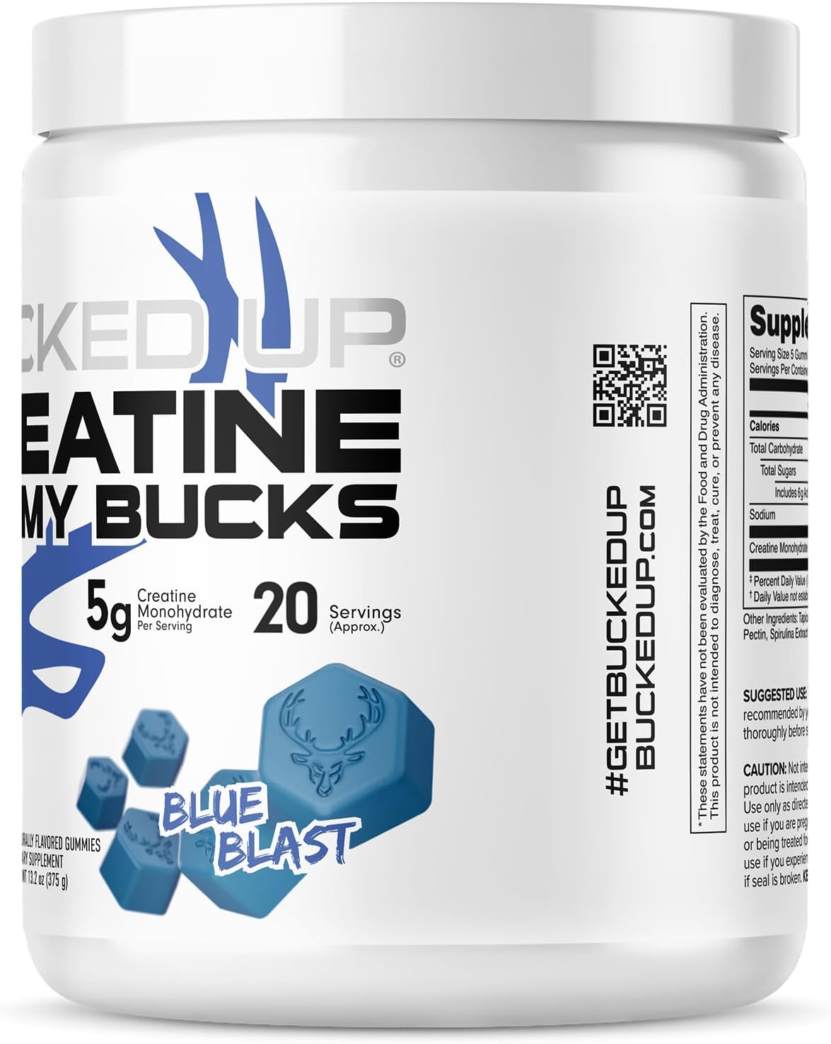 Bucked Up Creatine Gummy Bucks Blue Blast | 5g Creatine Monohydrate per Serving | Non GMO Gluten Free Vegan Creatine Gummies | Chewable Creatine Supplement (20 Servings)