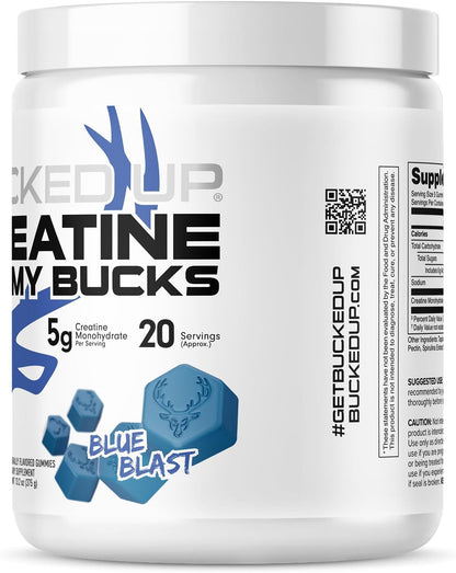Bucked Up Creatine Gummy Bucks Blue Blast | 5g Creatine Monohydrate per Serving | Non GMO Gluten Free Vegan Creatine Gummies | Chewable Creatine Supplement (20 Servings)