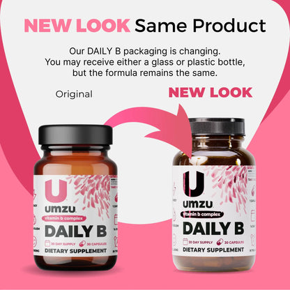 UMZU Daily B, 30 Day Supply – Complete Vitamin B Complex Supplement Blend with B1, B2, B3, B5, B6, B7, B9 & B12 Plus Folic Acid & Biotin – Supports Energy, Focus, Mood, UMZU