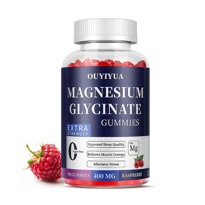 Magnesium Glycinate 400mg Gummies, Sugar Free Magnesium Gummies with Vitamins D, B6 for Sleep Support, OUYIYUA