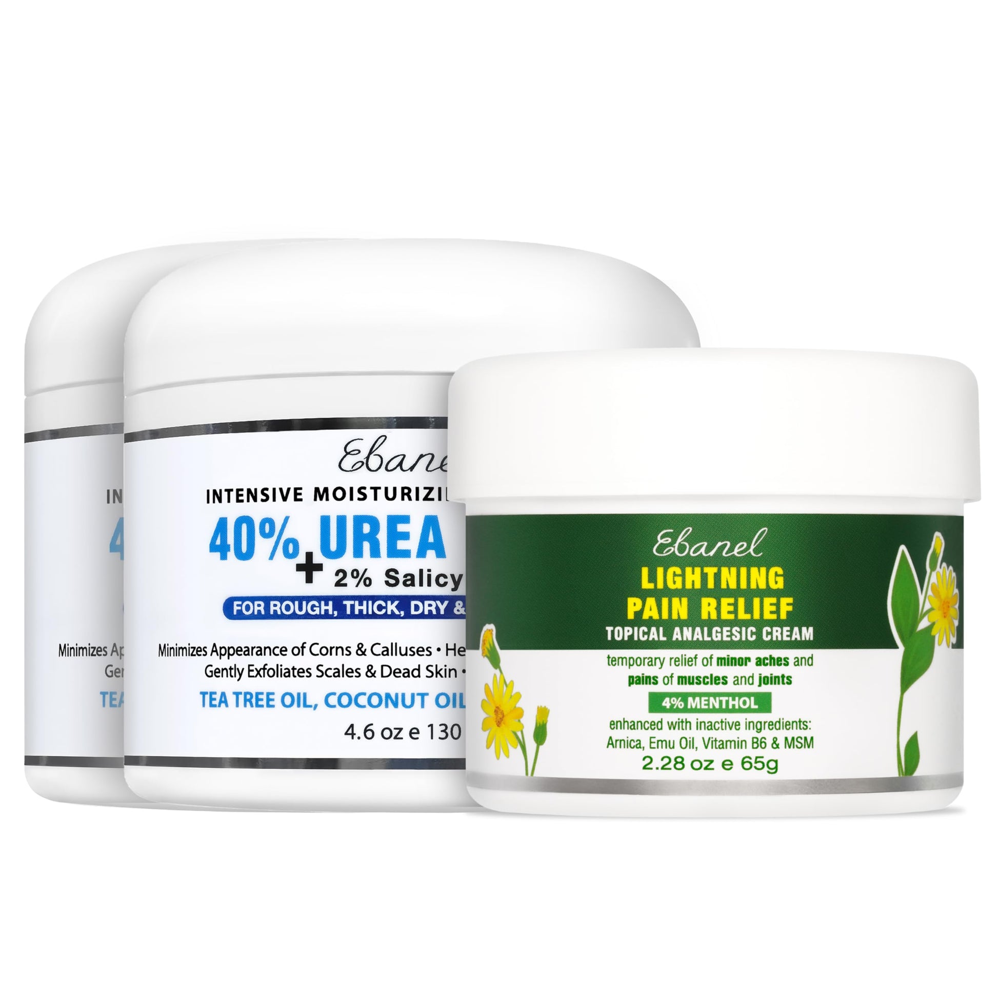 Ebanel Bundle of 2 Pack 40% Urea Cream 4.6 Oz, and Pain Relief Cream Arnica Menthol 2.28 Oz Ebanel buy australia supplements