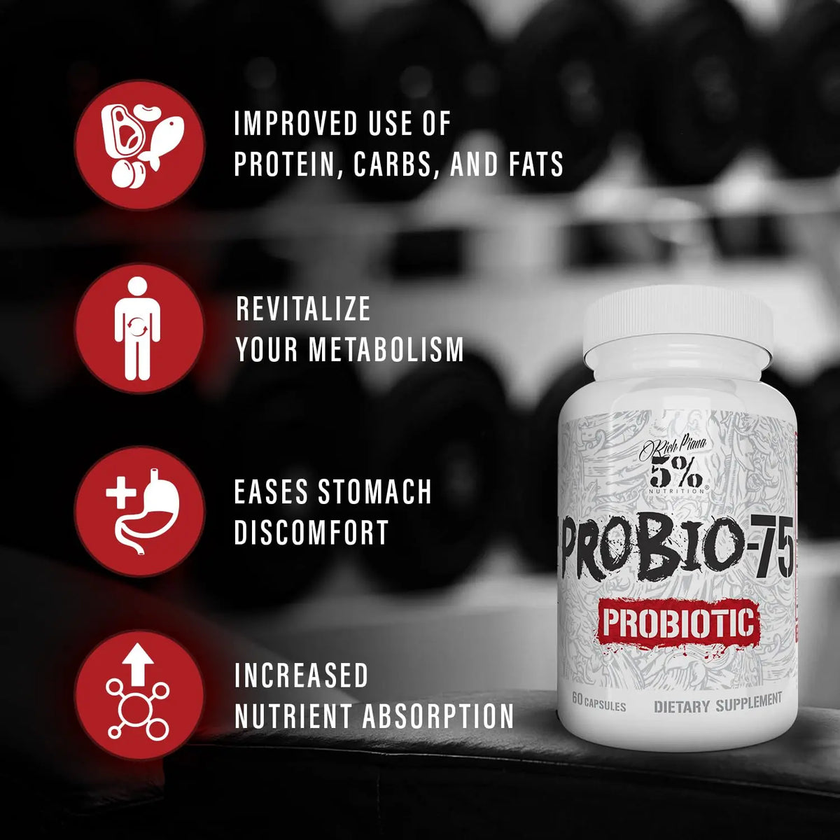 5% Nutrition Rich Piana Probio-75 Billion CFUs | Vegan, 14 Unique Strains 5% Nutrition