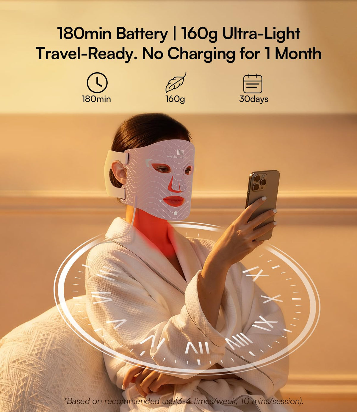 INIA Red Light Therapy Mask for Face, 850nm NIR, Red/Blue LED Light 4 Modes INIA