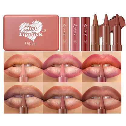 6 Pcs Gradient Lip Liner and Lipstick Combo Set - 2-in-1 Ombre Lipstick & Brown Lip Liner Duo - Waterproof, Long-Lasting, Matte Finish - Smudge-Proof, Full Coverage Lip Kit for Fuller & Plumper Lips Beauty Glazed