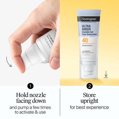 Neutrogena Ultra Sheer Invisible Gel Face Sunscreen SPF 40, Facial Sunscreen & Moisturizer Neutrogena
