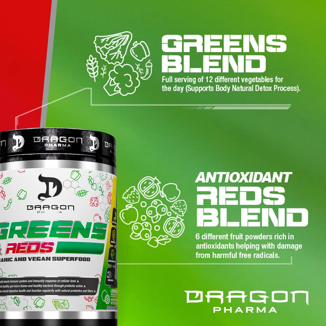 DRAGON PHARMA Greens and Reds, Over 23 Nutritious Superfoods, Reds and Vegetables, Optimal Health and Wellness (30 Servings, Original) DRAGON PHARMA buy australia supplements